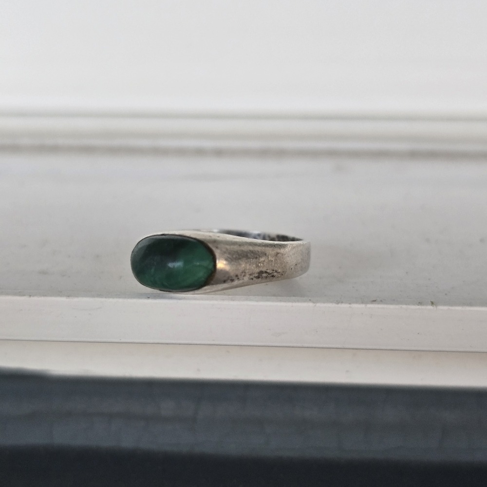 Vintage Sterling Silver Malachite Ring Sz 6 - Picture 2 of 5